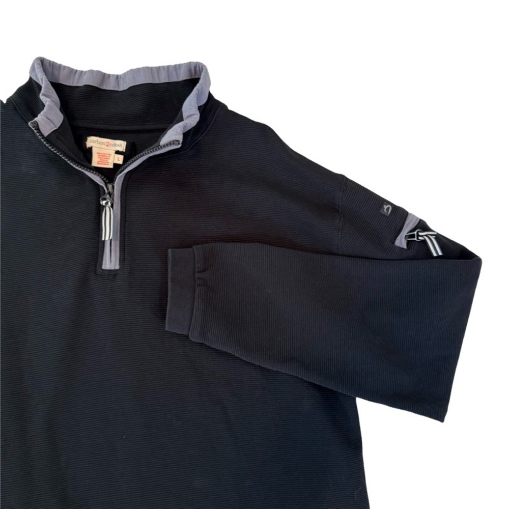 CARBON 2 COLBOLT Black Ribbed‎ Quarter Zip Pullover Sweatshirt 100% Cotton Large
